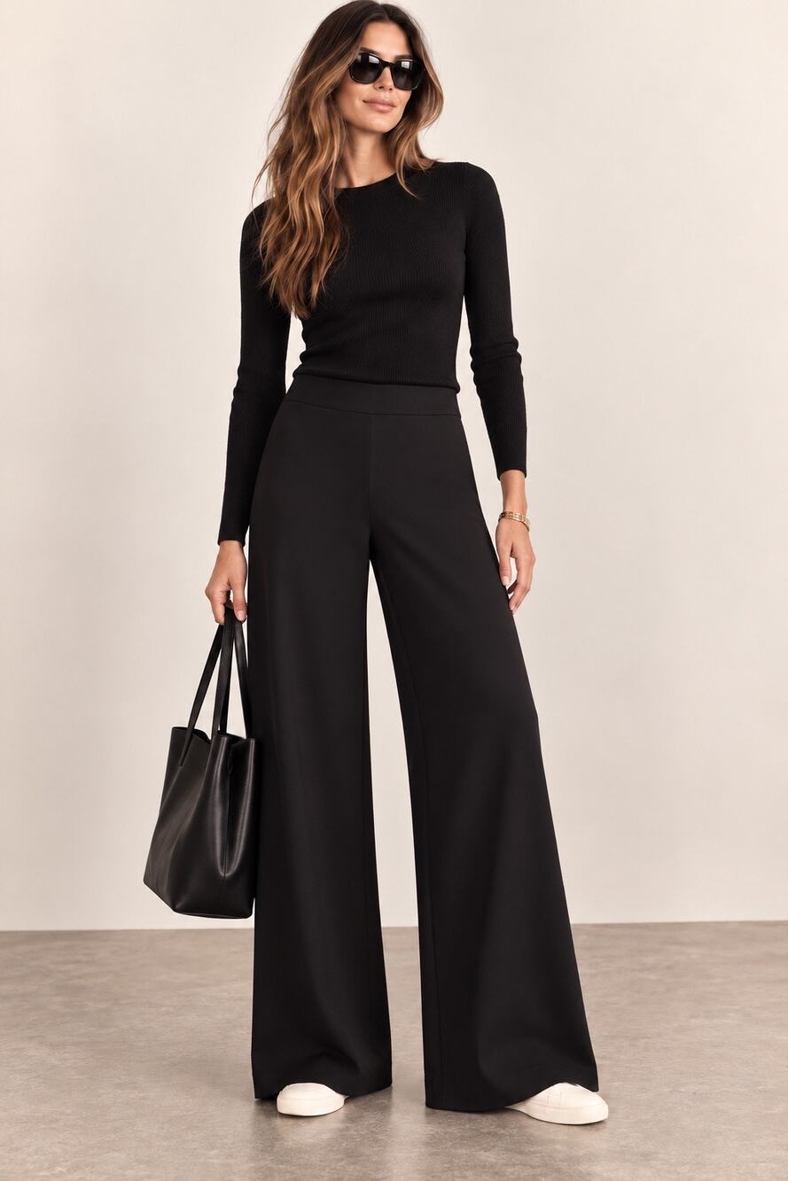 Rag & Bone Irina Ponte Wide Leg Pull On Pant Black 90s Minimalist Quiet Luxury M